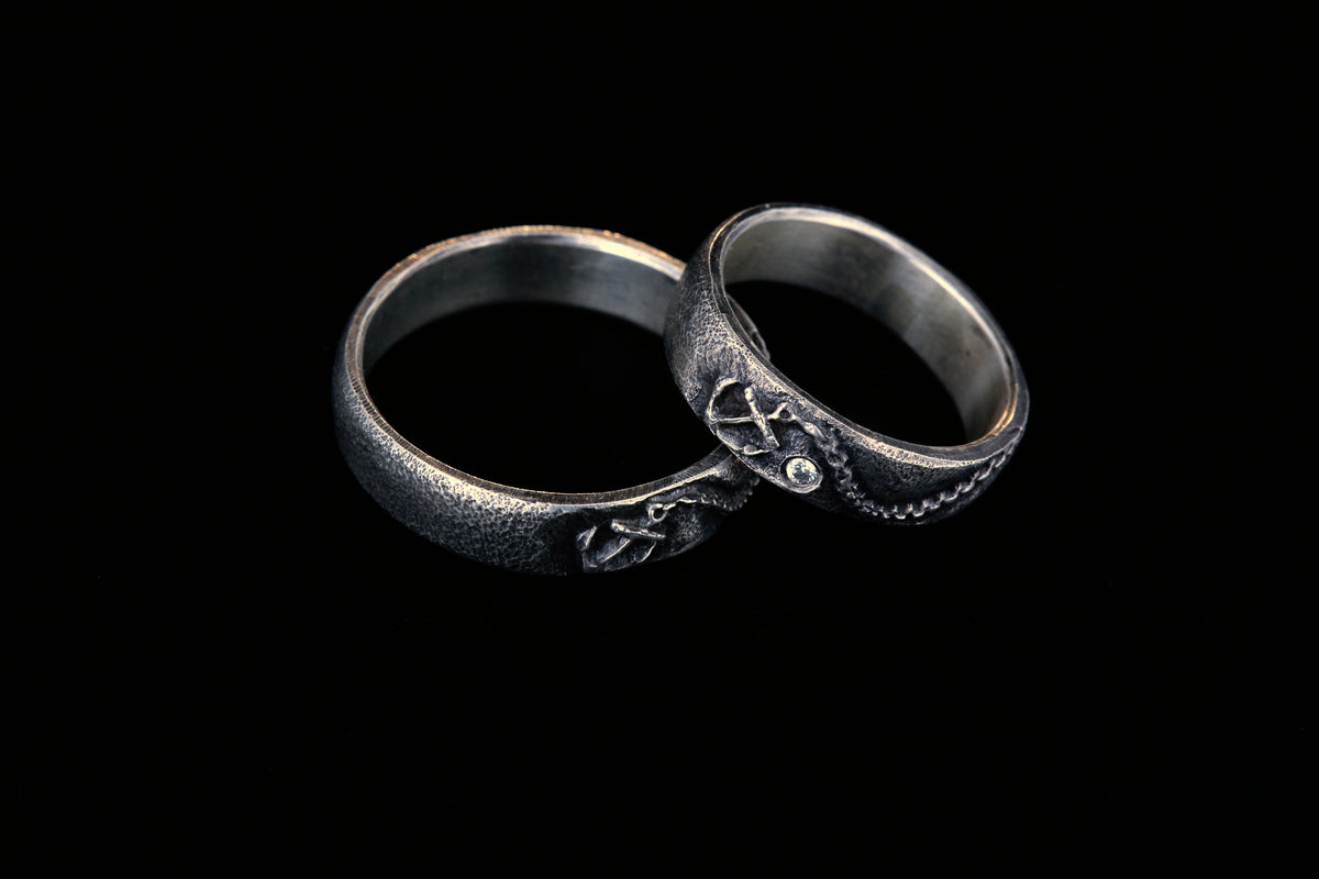 Trauringe 925 Silber Anker Graviert | Kette Diamant | Handgefertigt | Nautische Hochzeitsringe