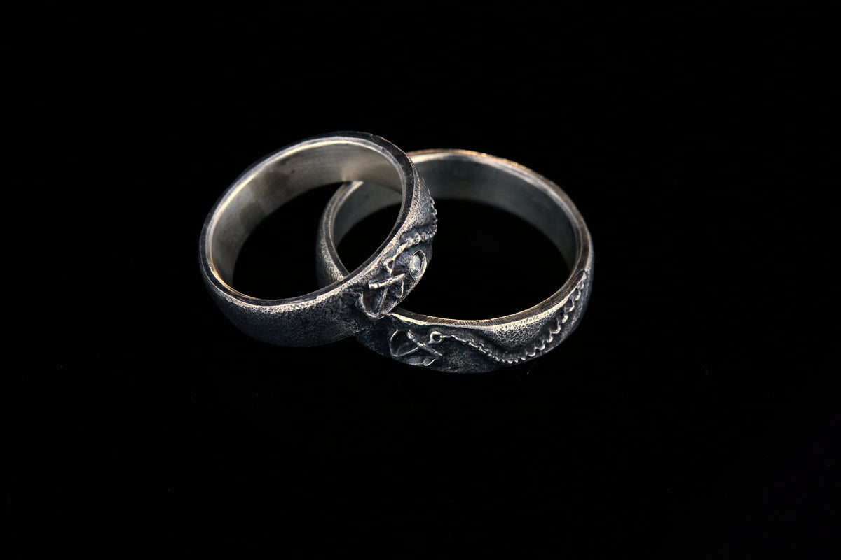 Trauringe 925 Silber Anker Graviert | Kette Diamant | Handgefertigt | Nautische Hochzeitsringe