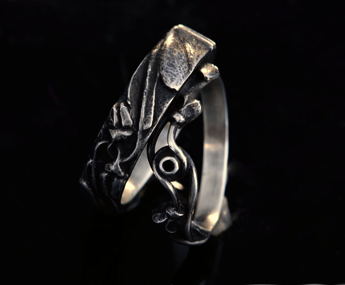 Trauringe 925 Silber Schneeglöckchen Art Deco | Schwarzer Diamant | Gothic Filigran | Handgefertigt