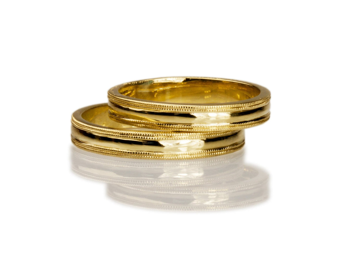 Trauringe Klassisch in 585 Gelbgold mit doppel Milgrain Rand Eheringe Paar - Goldschmiede Manufaktur Silberschweif